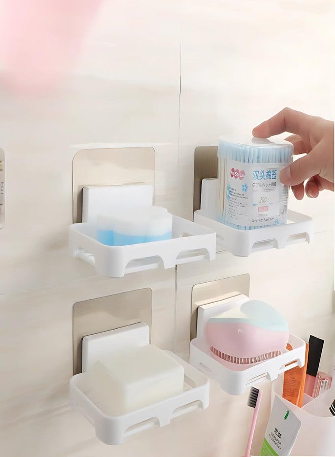 Satpurush Bathroom Soap Stand for Bathroom, Self-Adhesive Soap Box for Bathroom, Wall Mounted Soap Holder, Bathroom Soap Holder Without Drill, Elegant Soap Stand for Easy Use (White, 4 Pack) - Image 1